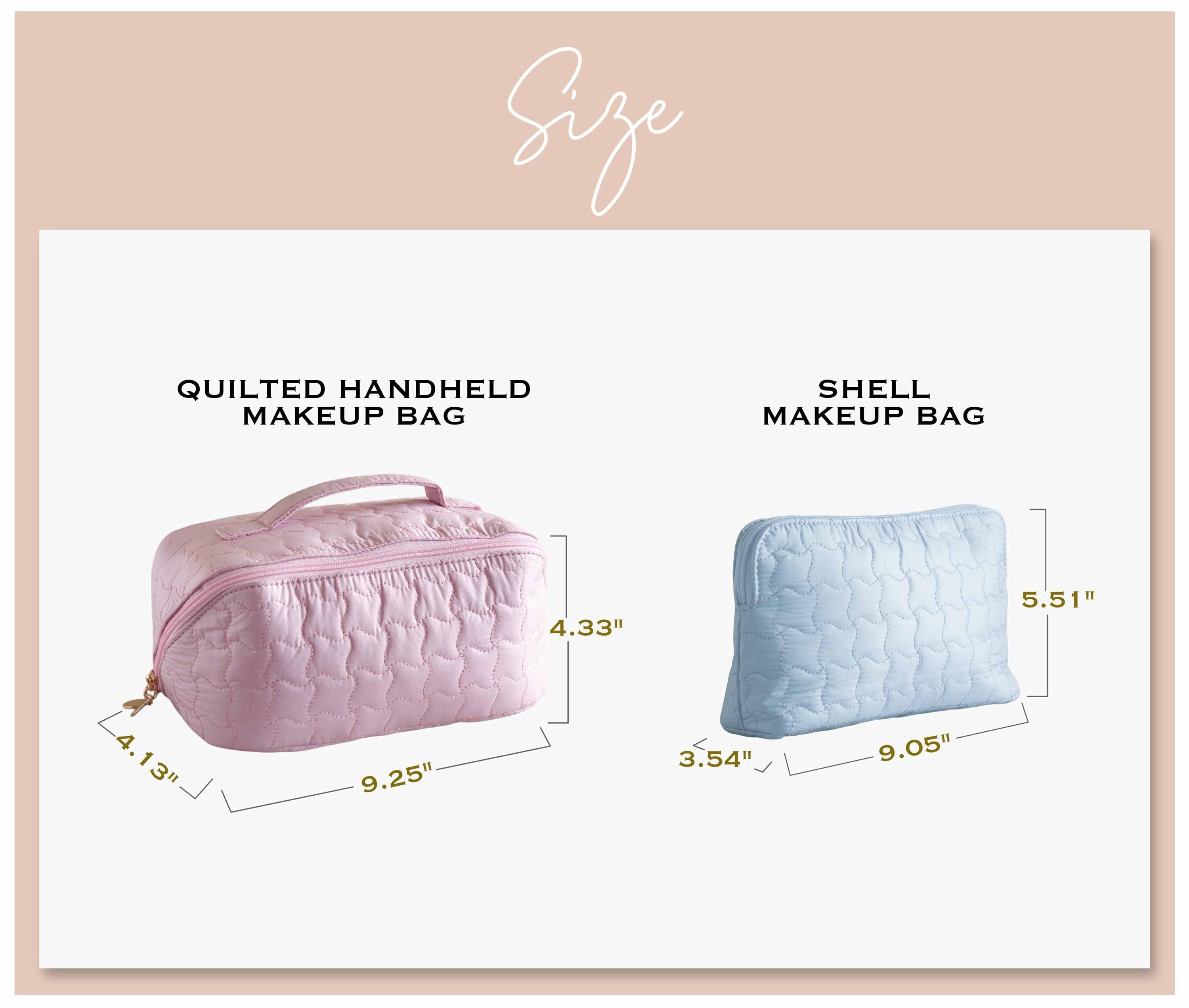 the measurements of a cosmetic bag and a makeup bag