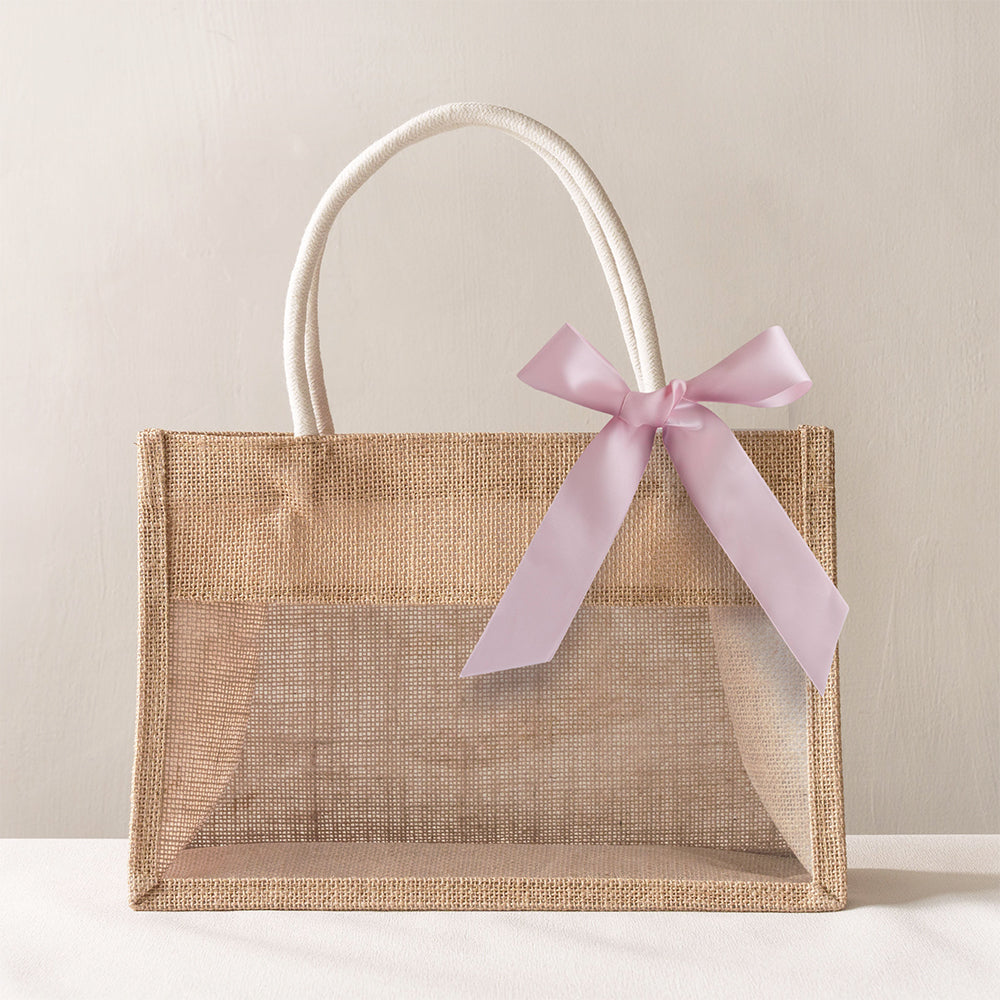 Personalize Jute Burlap Tote Bags with Ribbon