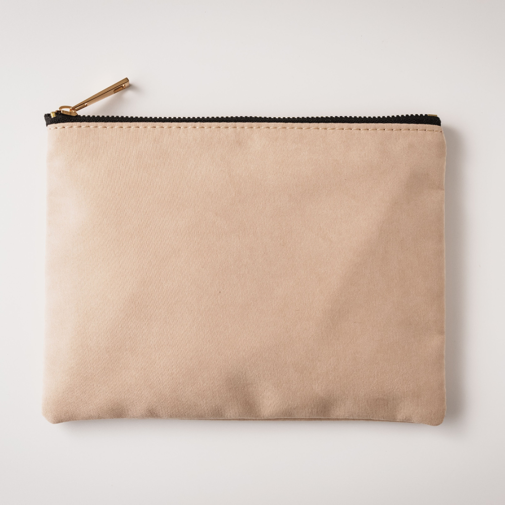 Suede Makeup Bag with Black Zipper