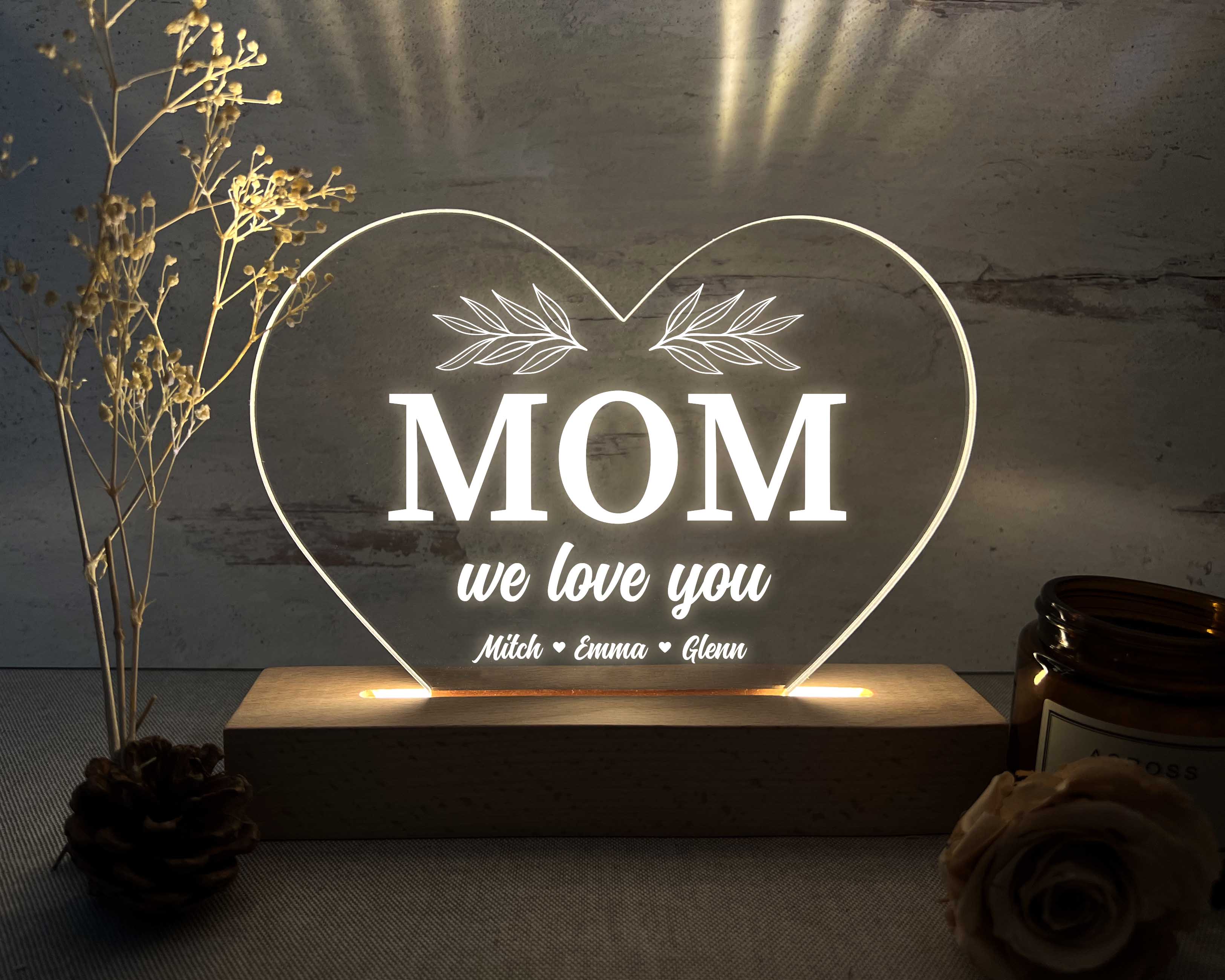 Personalized Heart Night Light For Mom
