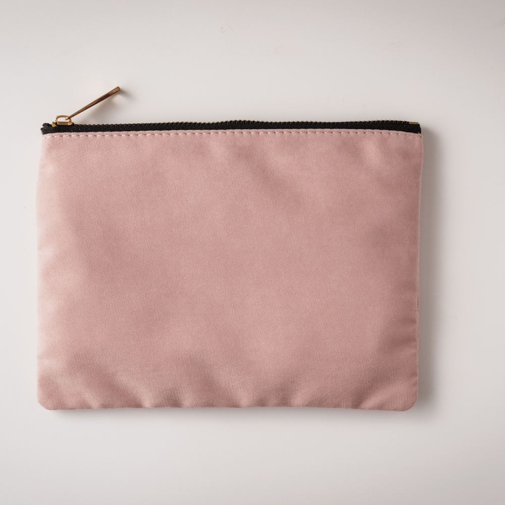 Suede Makeup Bag with Black Zipper