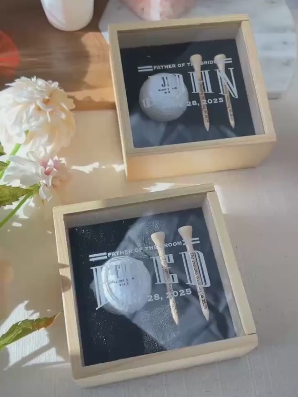 Personalized Golf Gift Box Set, Custom Golf Ball, Engraved Tees, Acrylic Lid Wooden Box, Anniversary Gift for Him, Groomsmen Gift for men