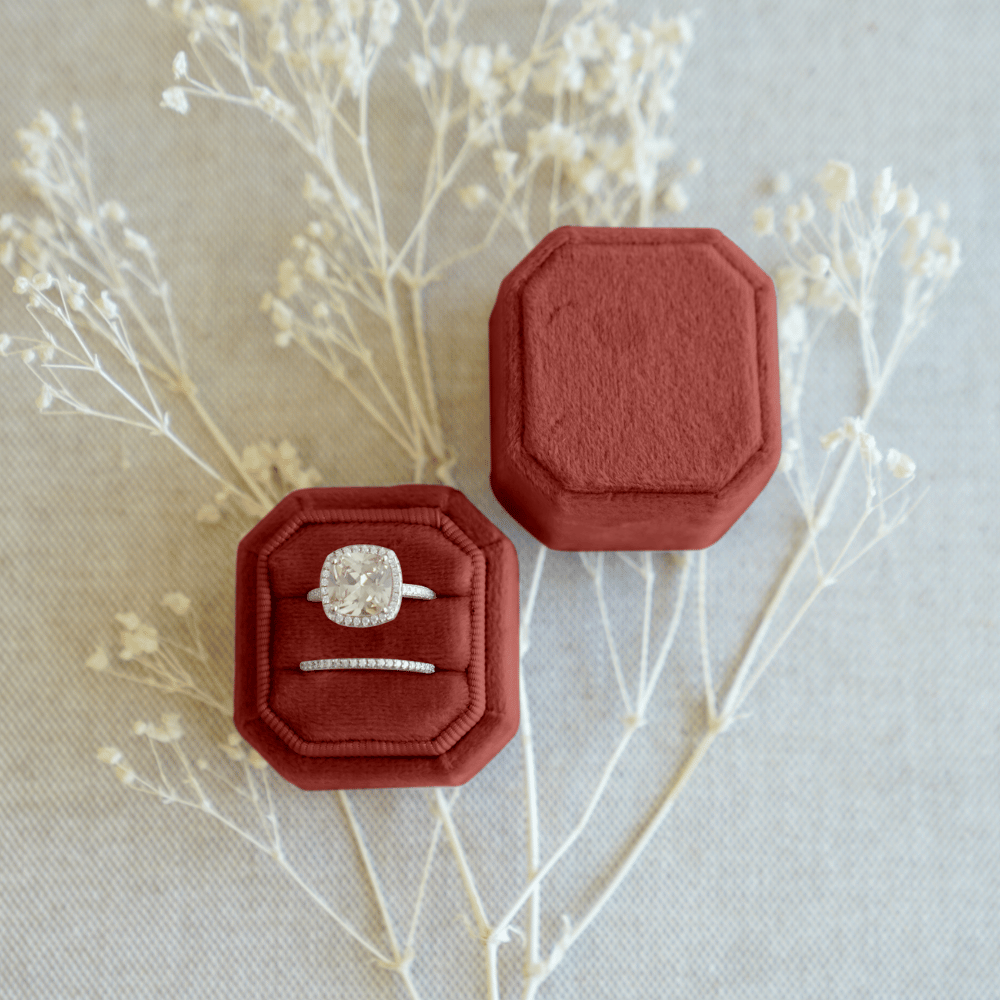 Personalized Octagon Velvet Ring Box with Foil Design