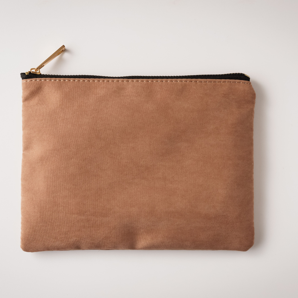 Suede Makeup Bag with Black Zipper