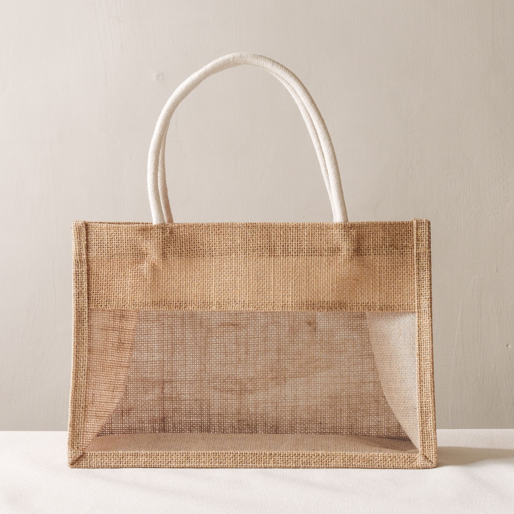 Personalize Jute Burlap Tote Bags with Ribbon