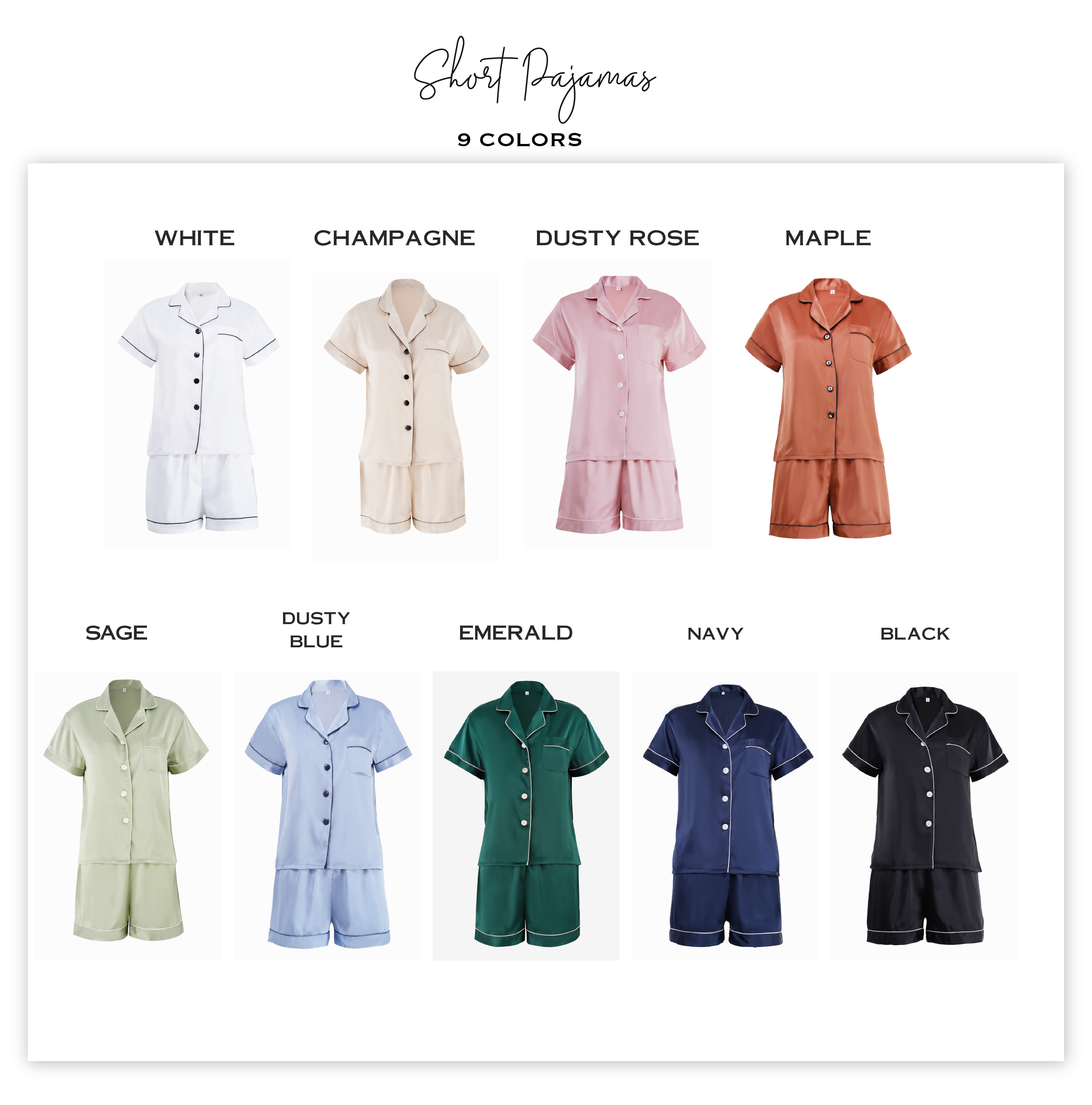 Short Satin Pajamas Set - Front Design