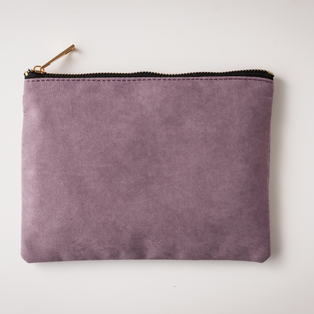 Suede Makeup Bag with Black Zipper