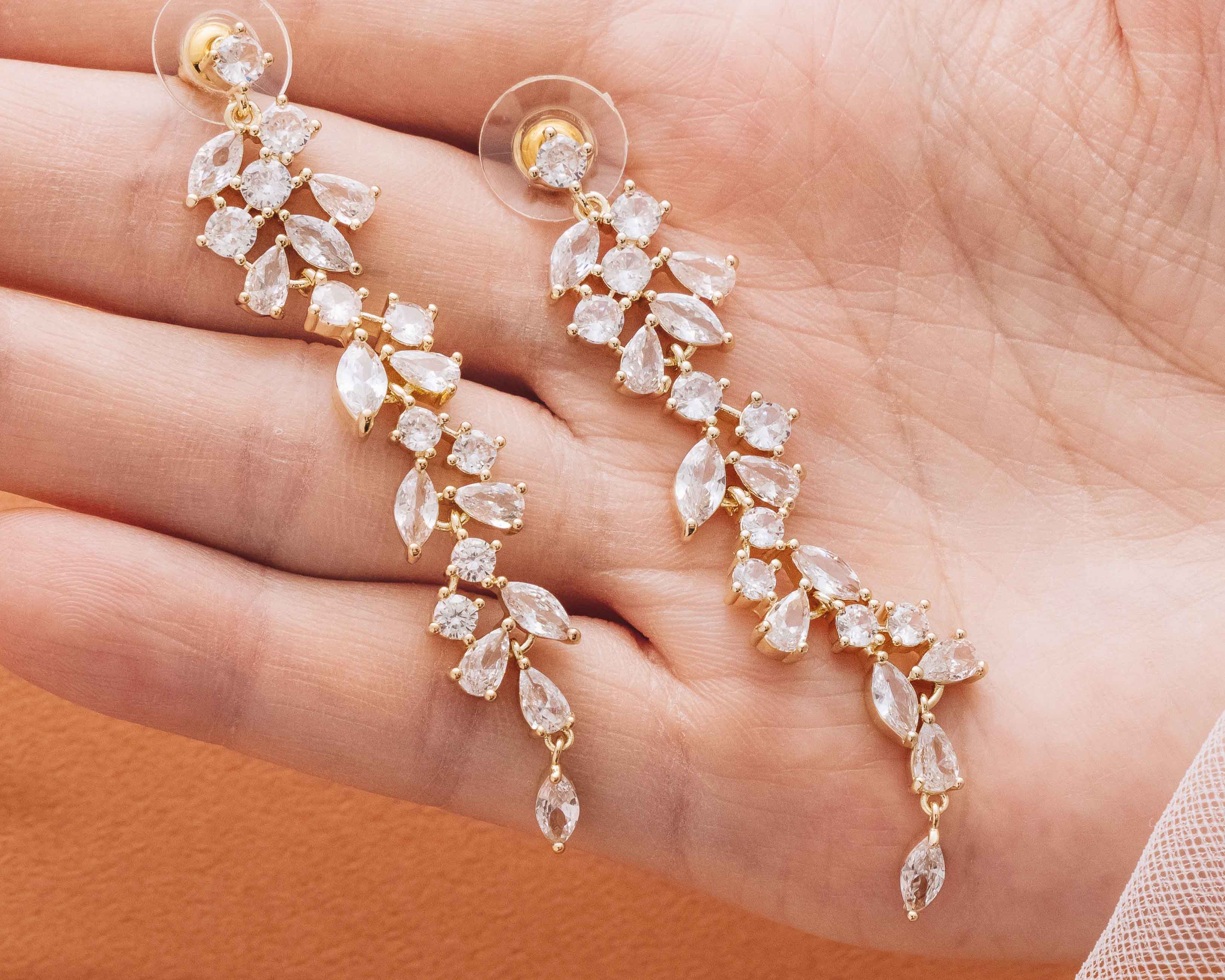 Gold Crystal Dangle Earrings - The perfect wedding earrings.