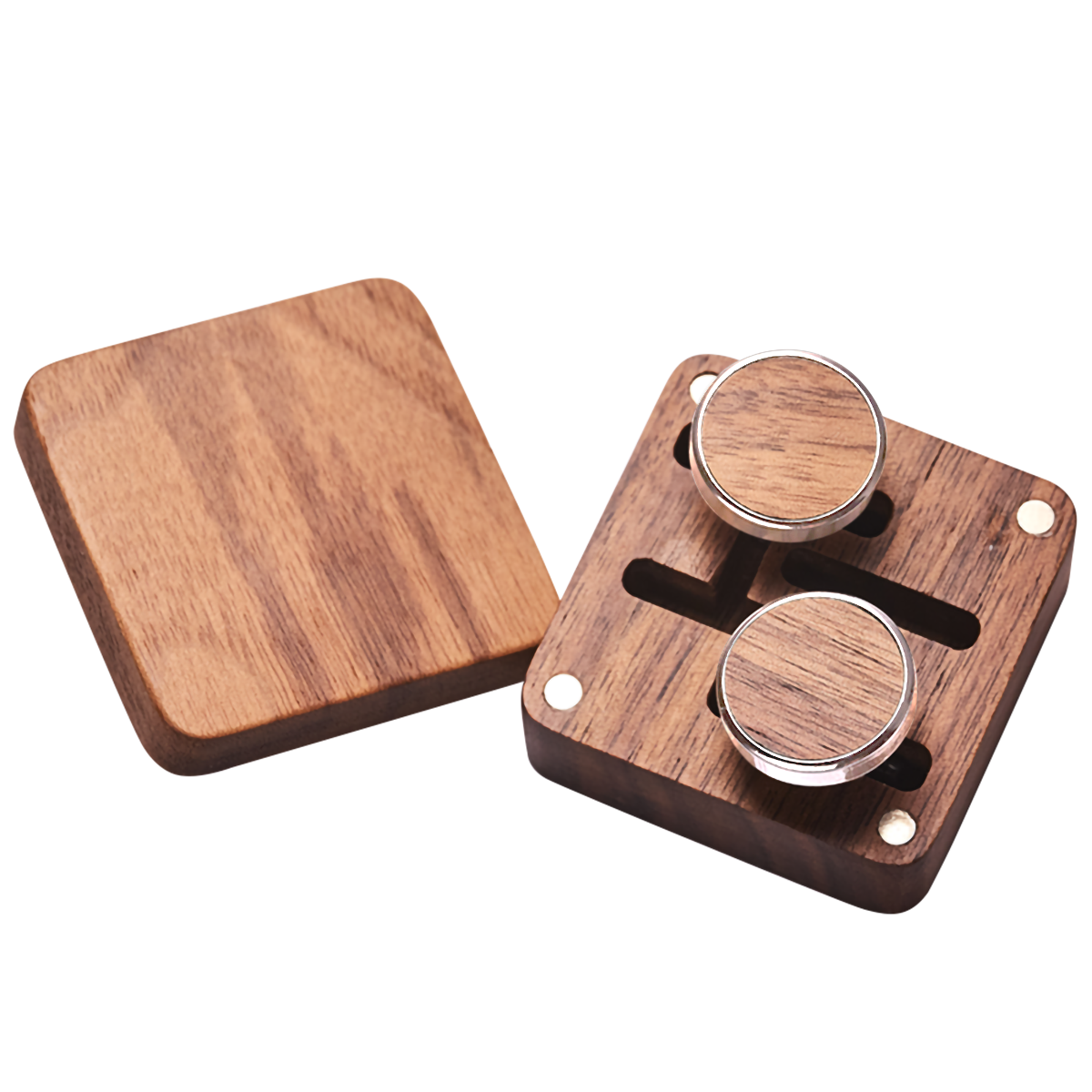 Wooden Cufflinks box and wooden cufflinks with silver hardware