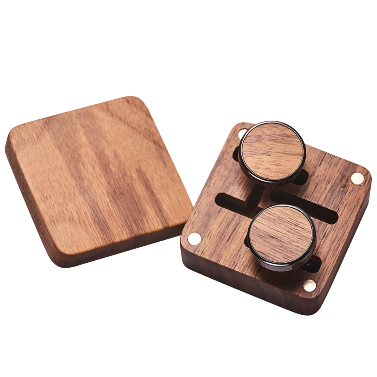 Wooden Cufflinks box and wooden cufflinks with black hardware