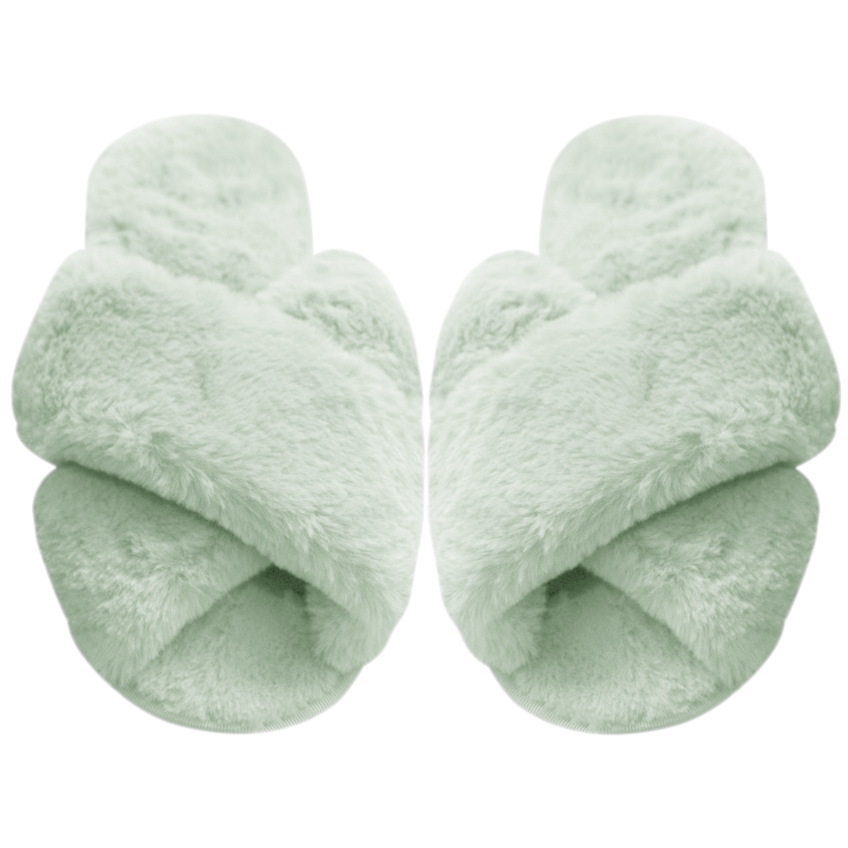 Sage bridesmaid and bridal fluffy slippers.